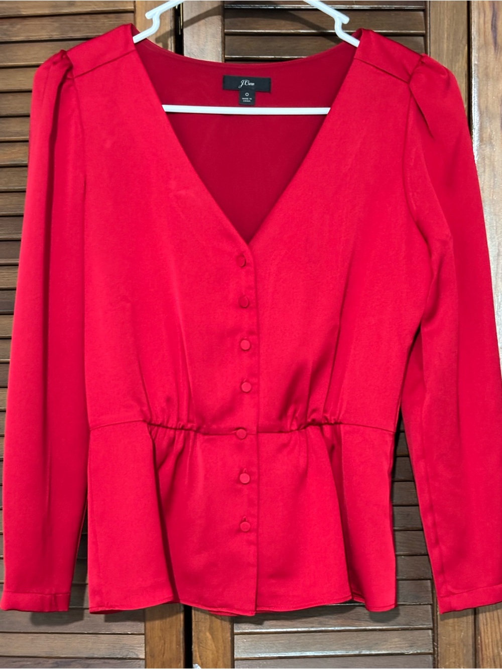 J. Crew Red V-Neck Button-Front blouse